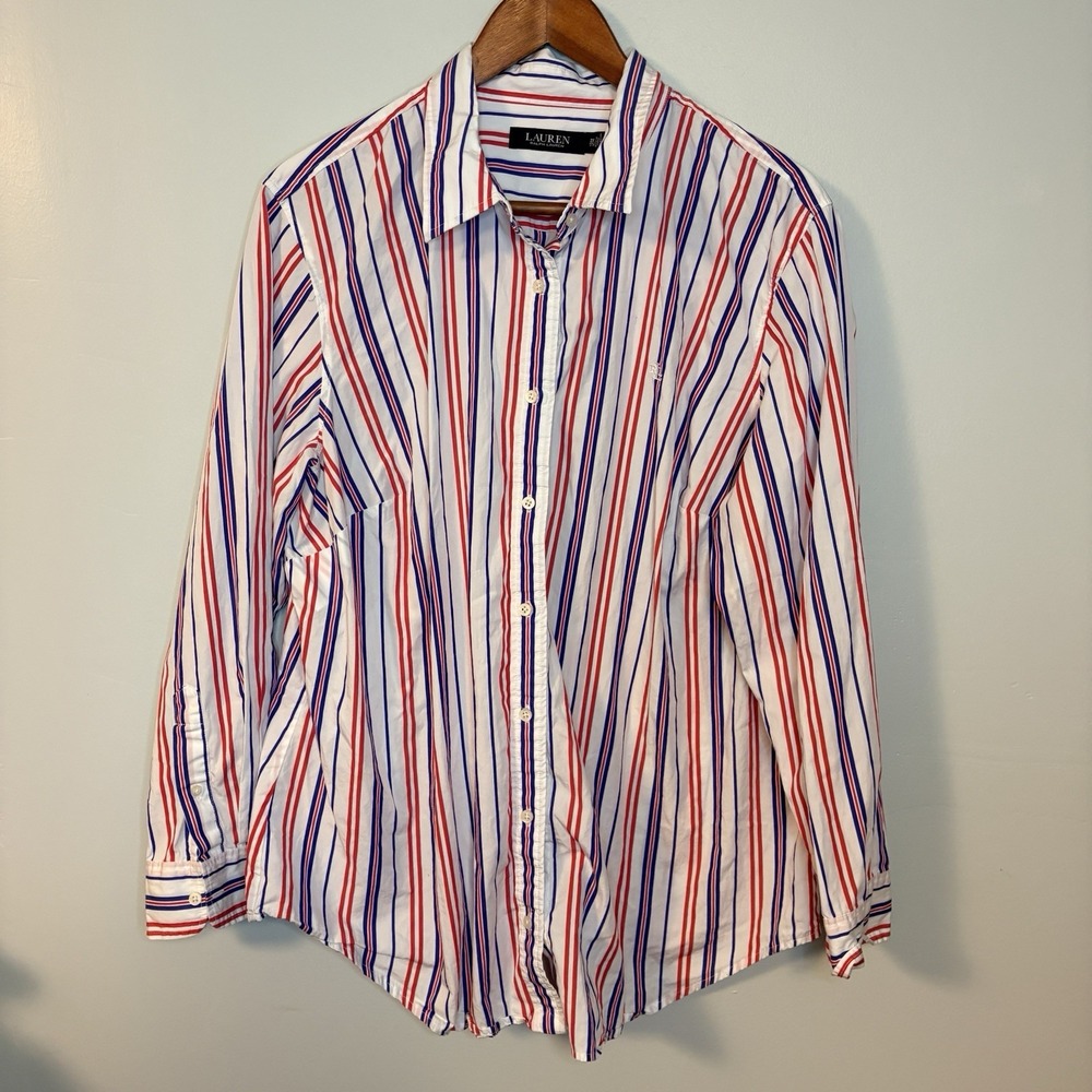 Lauren Ralph Lauren (LRL) 2XL Monogram Career Patriotic Stripe Button up Blouse